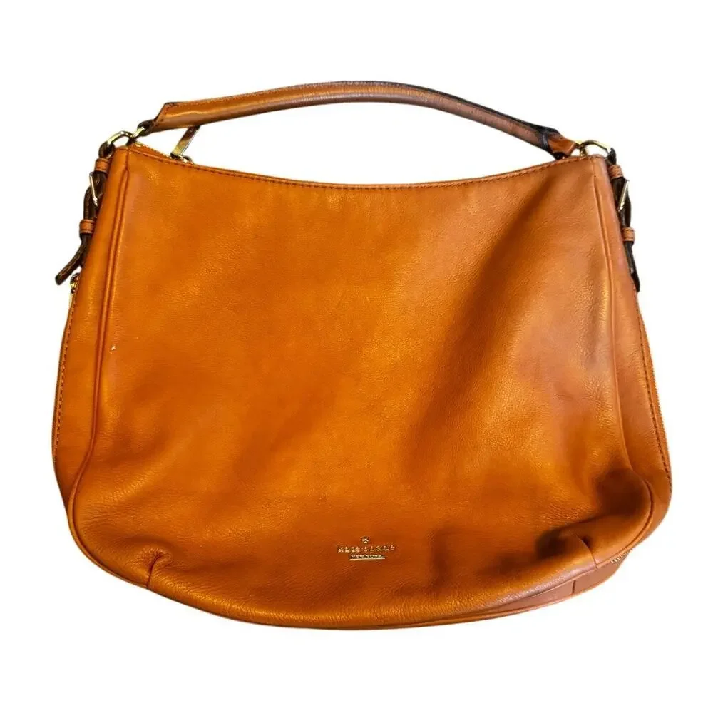 Kate Spade New York Leather Hobo Shoulder Bag Cognac Tan Large Expandable